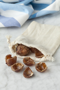 Nutshells of soapnuts in a cotton bag